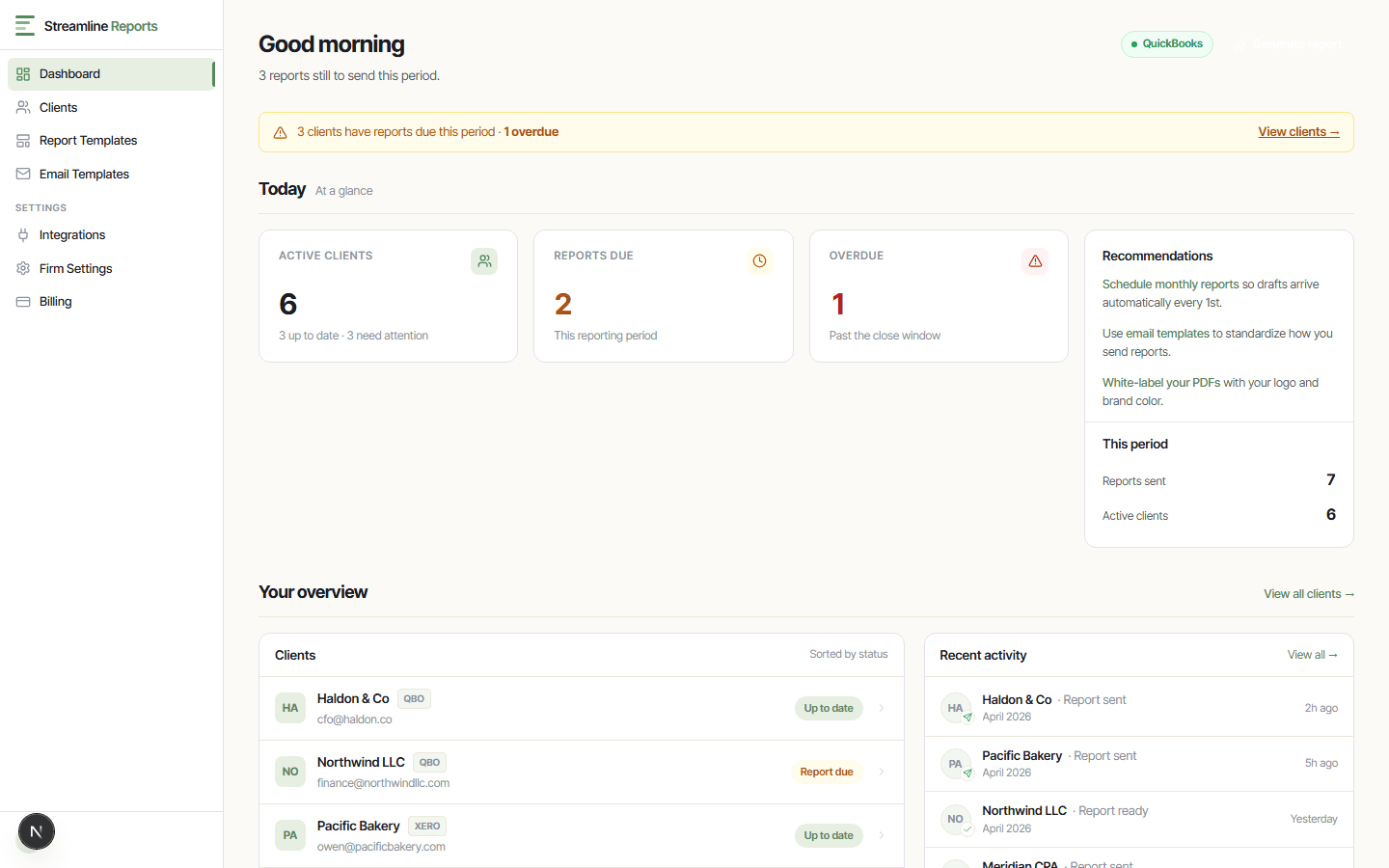 Streamline dashboard